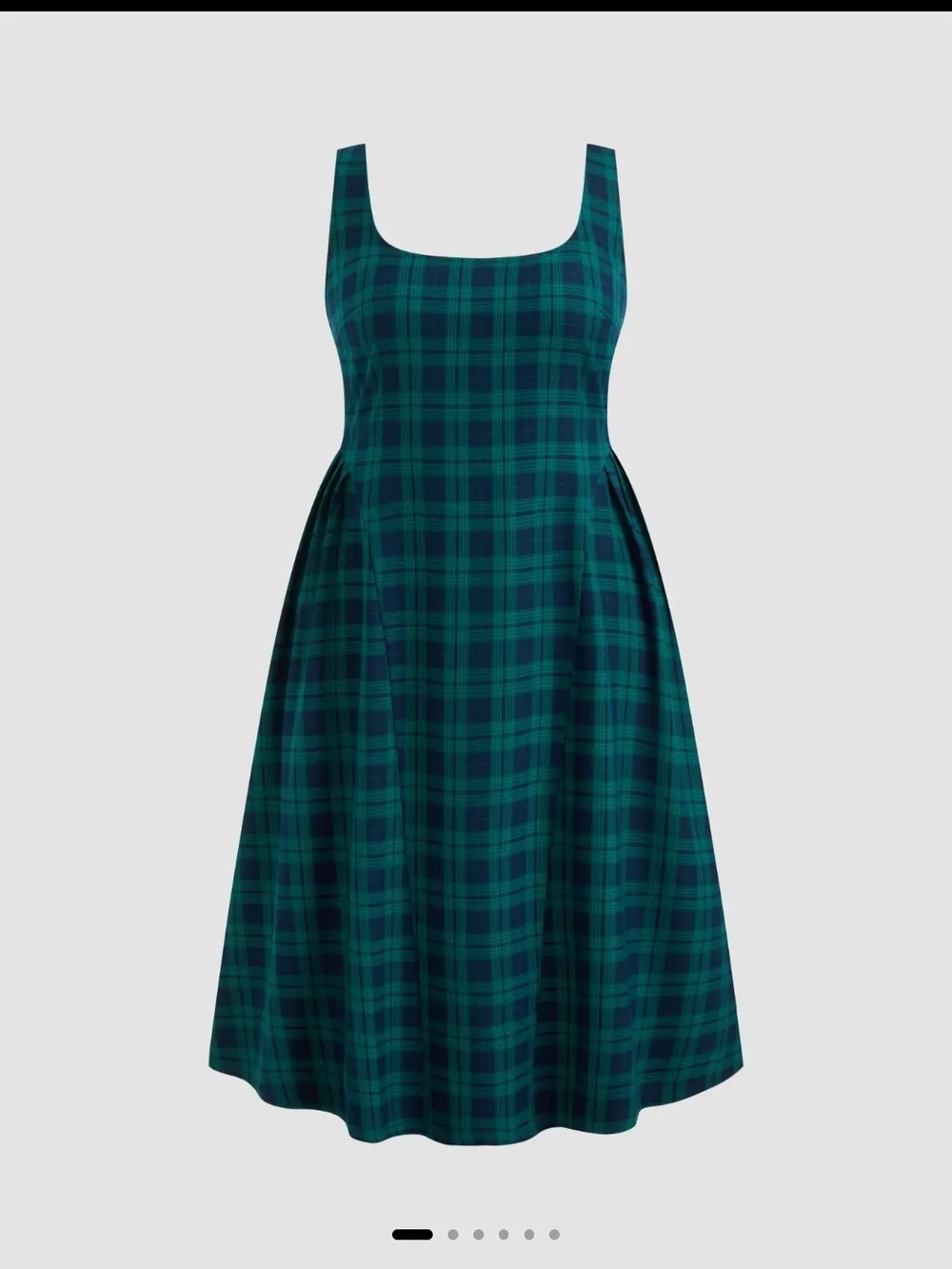Cider Teal & Dark Green Plaid Square-Neck Midi Dress